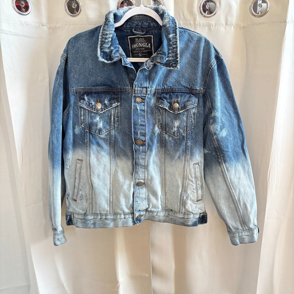 YoungLa Denim Jacket Mens Oversized Large Trucker Western Distressed Jean 19015
